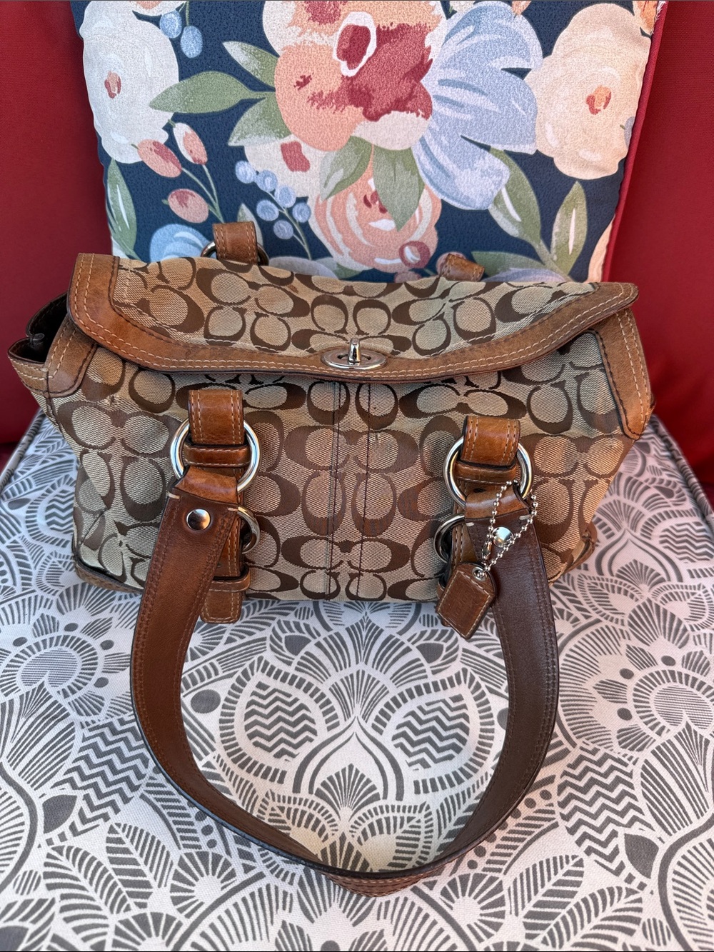 Coach Vintage 10986 Tan and Brown Signature Shoulder Bag